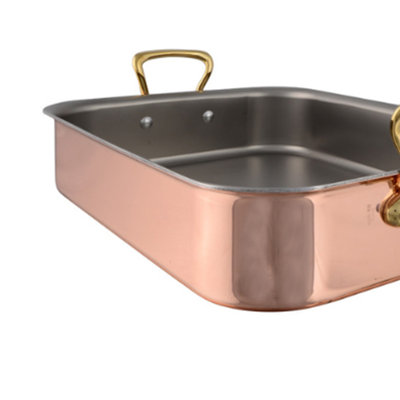 Mauviel M'200 B Copper Roasting Pan With Rack, Brass Handles, 15.7 x 11.8-In