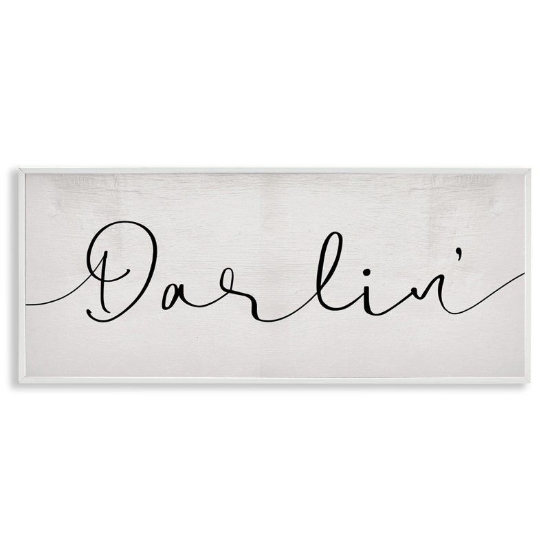 Darlin' Sentiment Elegant Cursive Giclee Art by Daphne Polselli, Coastal White Framed Giclee, 13" H x 30" W