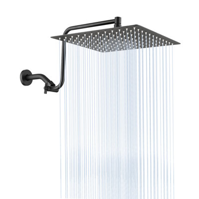 12" Shower Head With Adjustable Arm In Stainless Steel - Matte Finish Black And User-