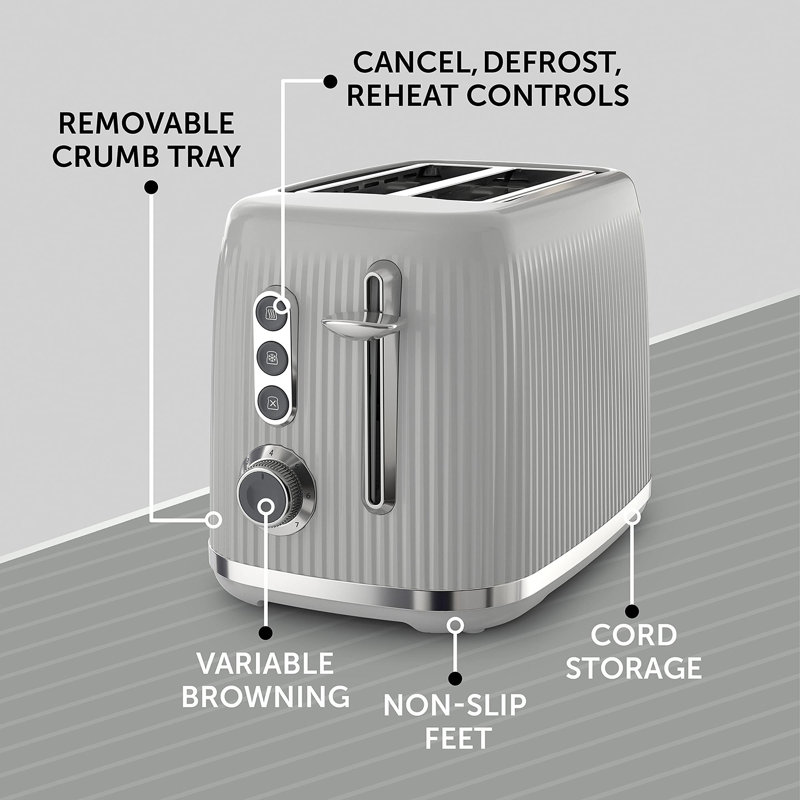 2 Slice Toaster, Grey