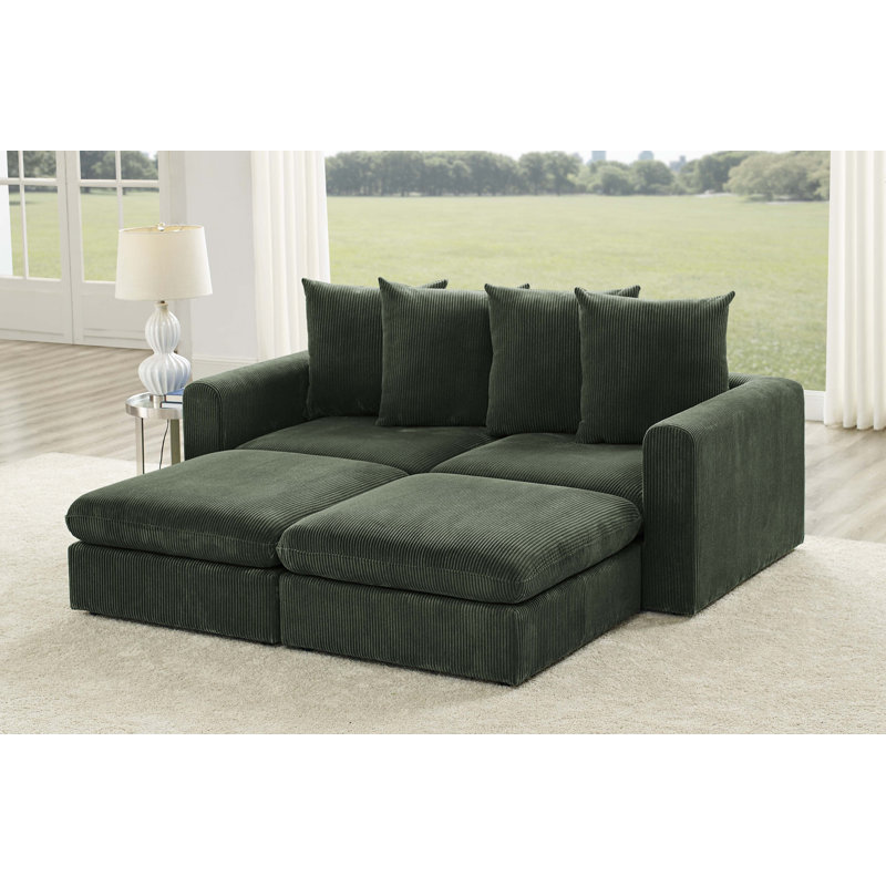 Canapé modulaire rembourré 4 pièces Bensu, Velours côtelé vert