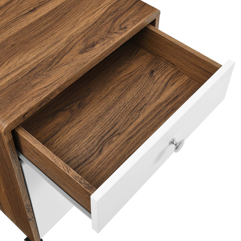 Modway Render Mid-Century Modern Office File Cabinet in Walnut White