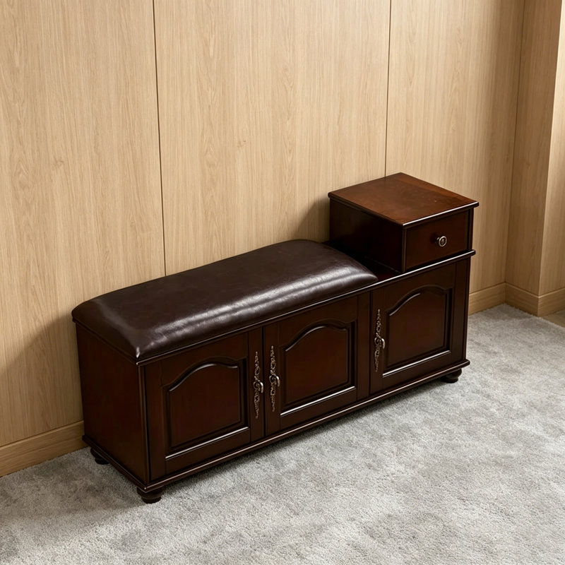 Banc à chaussures en bois massif avec coussin