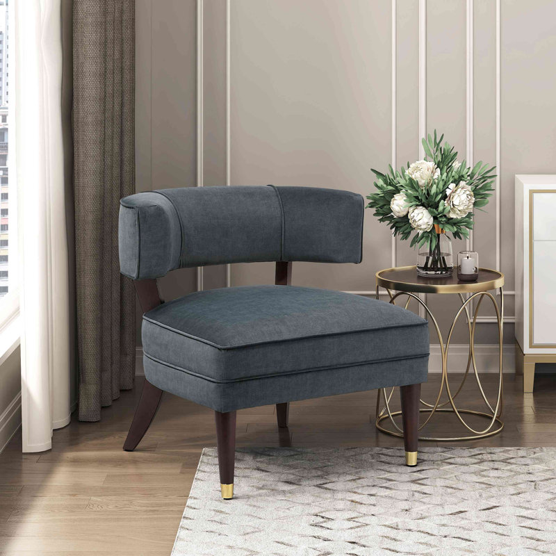 Élégante chaise d'appoint en velours rembourré à dossier demi-tonneau en bois massif de luxe pour salon 1 pièce