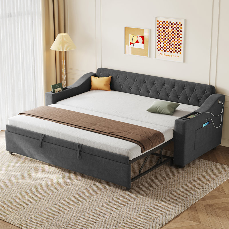 Upholstered Daybed with Trundle Bed