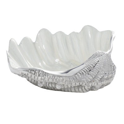 Ember Silver Shell Sea Life Serving Bowl with Enamel Interior 12" x 9" x 3"