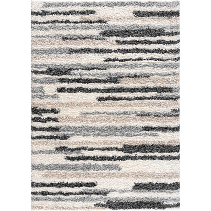 Tapis gris / beige / crème à poils longs Zoya, Rectangle 6 pi 7 po x 9 pi