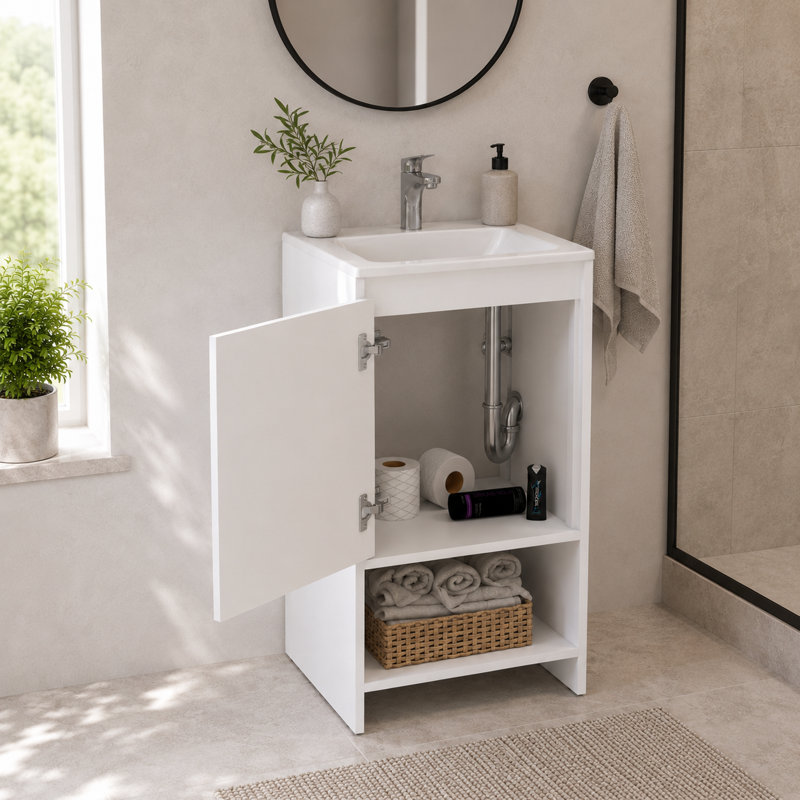 Meuble-lavabo autoportant avec tablette ouverte Bruto, Blanc