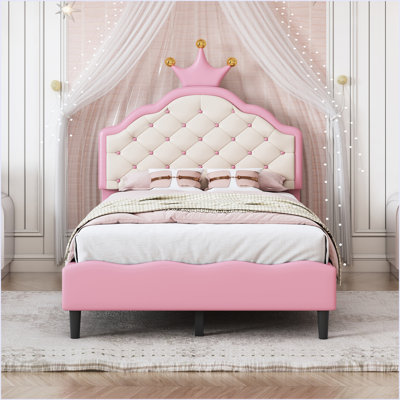 Lovely Crown Fantasy PU Leather Princess Bed With Tufted Headboard by Gemma Violet