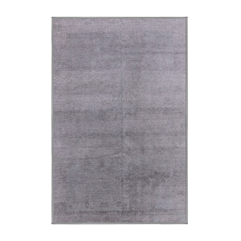 Tapis gris à motif abstrait Bouse, Rectangle 7 pi x 9 pi