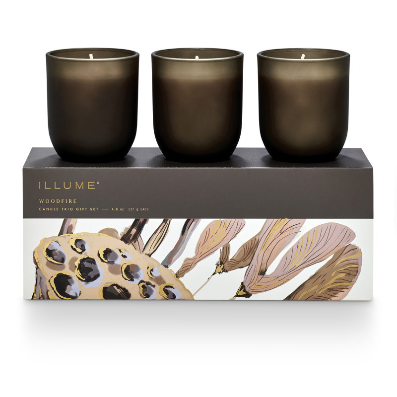 Gold Frosted Glass Fall Scented Votive Candle Trio