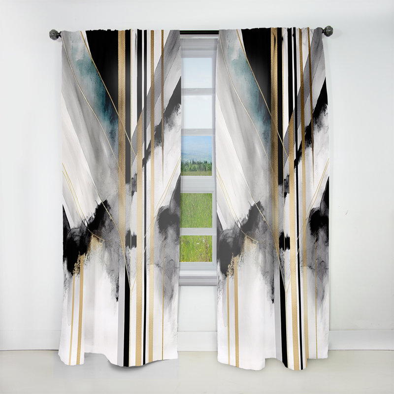 Abstrait géométrique géométrique noir et or I - Rideau moderne - Velours obscurcissant - 1 panneau, L 52 po x L 108 po