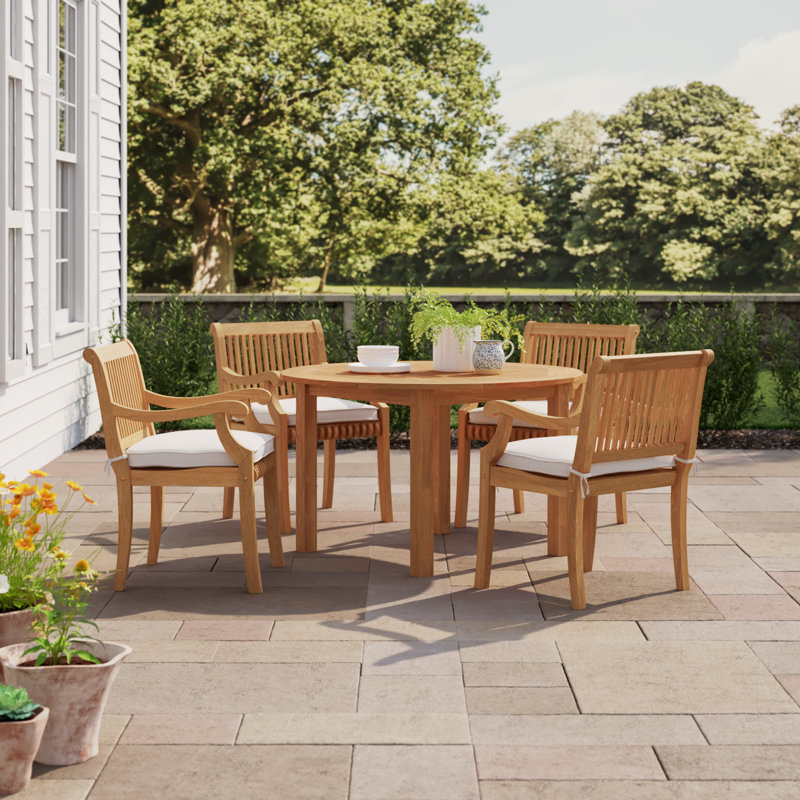 Summerton 4 - Person Teak Wood Patio Dining Set with Round Table , Cushions Included