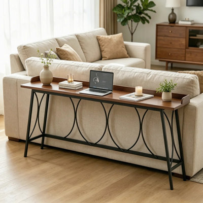 82.3in Modern Bar Table for  Kitchen and Living Room in Brown