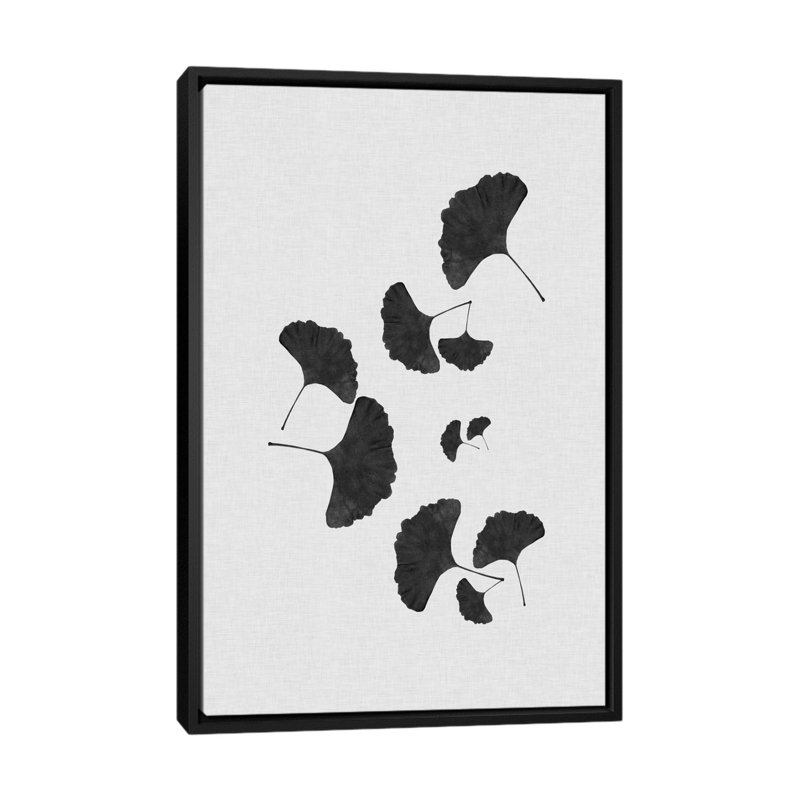 «Ginkgo Leaf I», impression sur toile tendue en noir, H 60 po x l 40po x P 1,5 po, Toile avec cadre noir, Pas de tapis