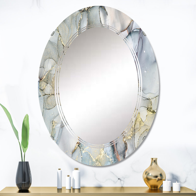Abstrait, miroir mural gris et jaune, 36 po x 24 po