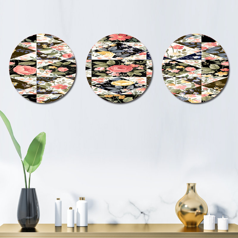 Ensemble de 3 décorations murales roses à motif géométrique