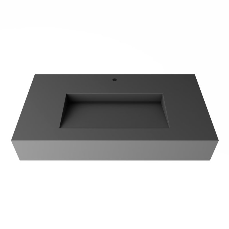 Pyramid 36" Solid Surface Rectangular Vessel Bathroom Sink, Gray