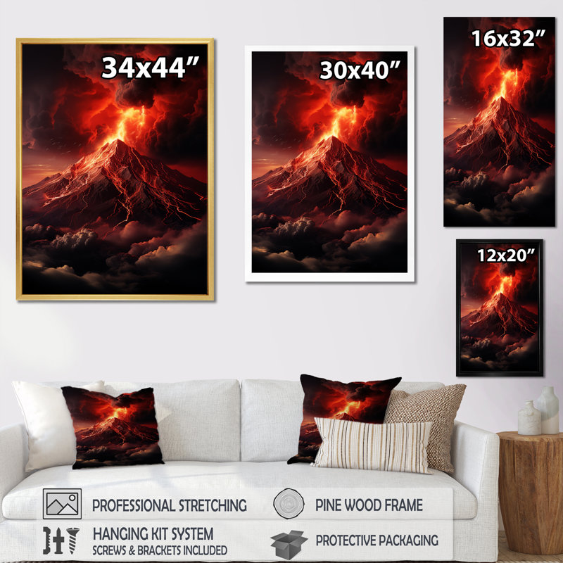 «Volcano Volcanic Explosion VI», reproduction sur toile, Cadre flottant doré, H 32 po x l 24 po x P 1 po