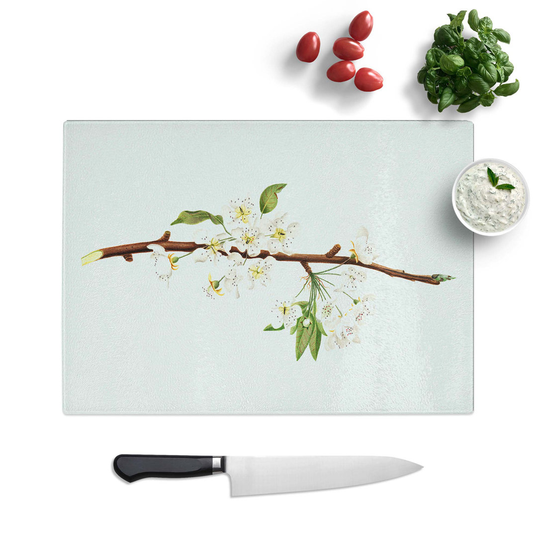Tempered Glass Musky Pear Tree Flowers by Giorgio Gallesio Chopping Board