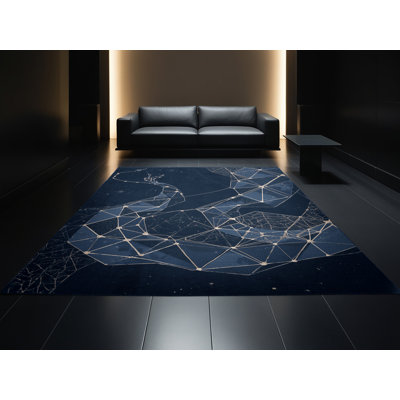 Tapis abstrait bleu lavable à la machine Pantelie