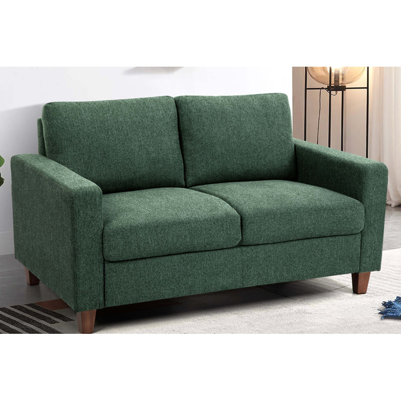 Canapé deux places de style moderne du milieu du siècle avec coussins en mousse haute densité, Tissu vert