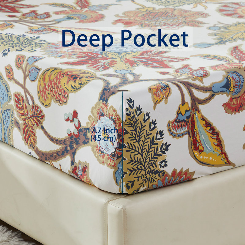 100% Egyptian Cotton Fitted Sheet Set, 4pcs 800 Thread Count Boho Damask Garden Floral Bedding Set, For Bedroom Guest Room Student Dorm All Seasons