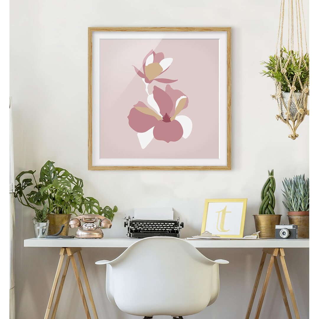 Gerahmtes Poster Line Art Flowers Pastel Pink