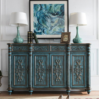 Banc de rangement bleu en bois manufacturé