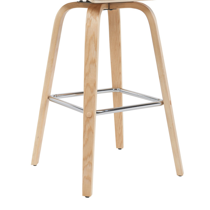 Tabouret de bar et de comptoir Biance, Naturel, Simili cuir blanc, Tabouret de bar (siège d'une hauteur de 30 po)