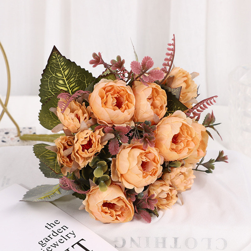 1pc Fleurs artificielles, pivoines, fleurs artificielles, accessoires de décoration de jardin, bouquets de mariage, jaune
