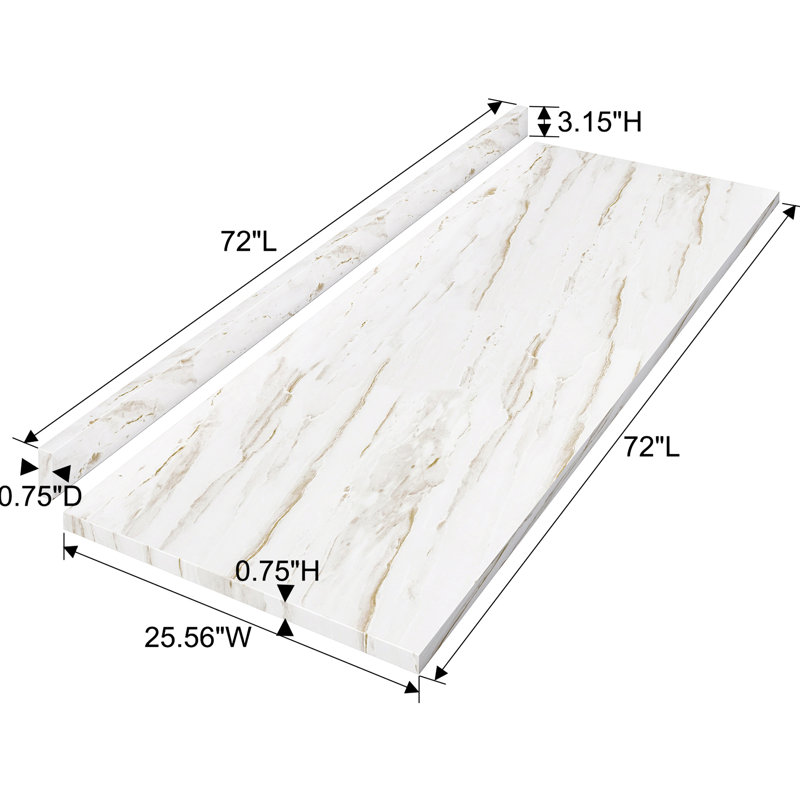 Comptoir en stratifié pour décoration intérieure - 72 po x 24,8 po x 0,76 po, thème de salle de lavage en marbre dramatique