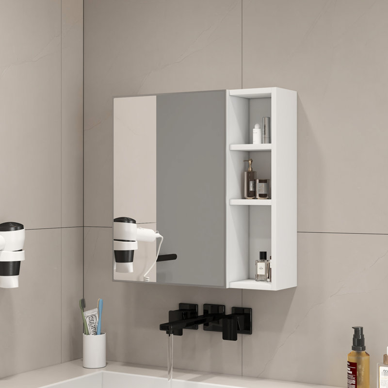 Armoire à miroir murale blanche, surface de 0,12 pouce d'épaisseur, rangement pour serviettes et soins de la peau dans les petites salles de bain