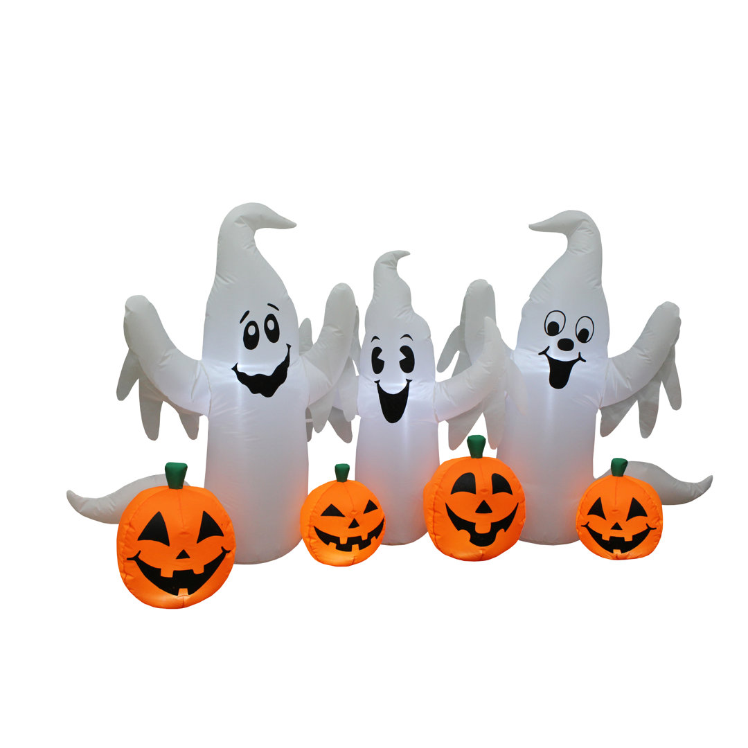 6 Foot Long Lighted Happy Halloween Inflatable Ghosts and Pumpkins Patch Indoor / Outdoor Holiday Blow Up Yard Garden Decoration The Holiday Aisle®