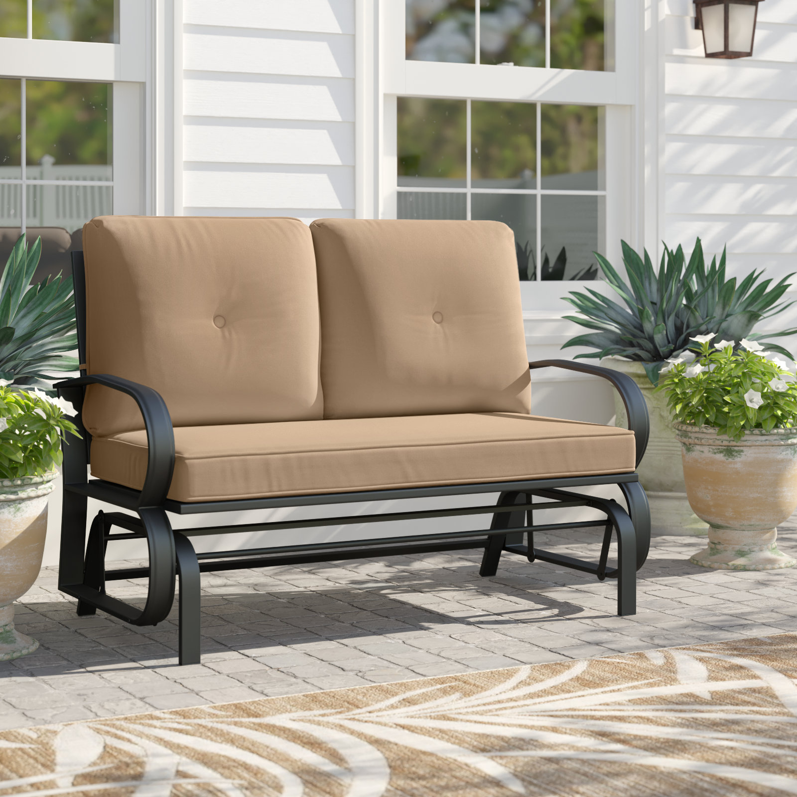 Lark Manor Aleyha Outdoor Gliding Metal Bench with Cushions & Reviews ...