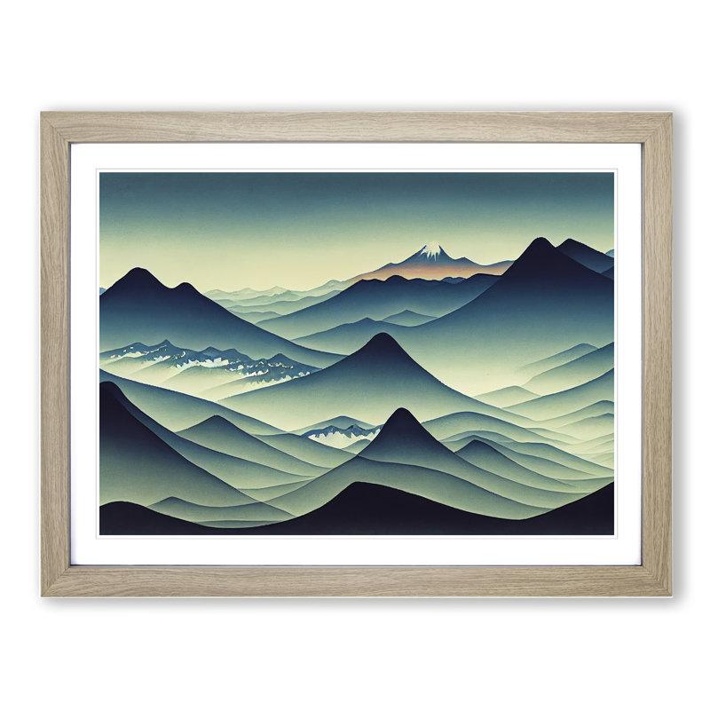 Serene Japanese Mountains - Framed Print, 46cm H x 64cm W x 2cm D, Oak