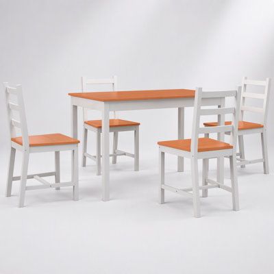 Solid Wood Modern Dining Table Set with Four High Back Chairs, Perfect for Compact Spaces and Rustic Aesthetics