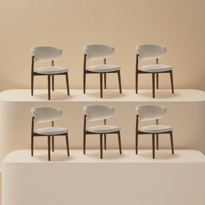 Mid-century Ash Dining Chairs Set Of 6, Brown Solid Wood Legs, Not Assembled Need, Beige Kitchen Chairs For Dining Room