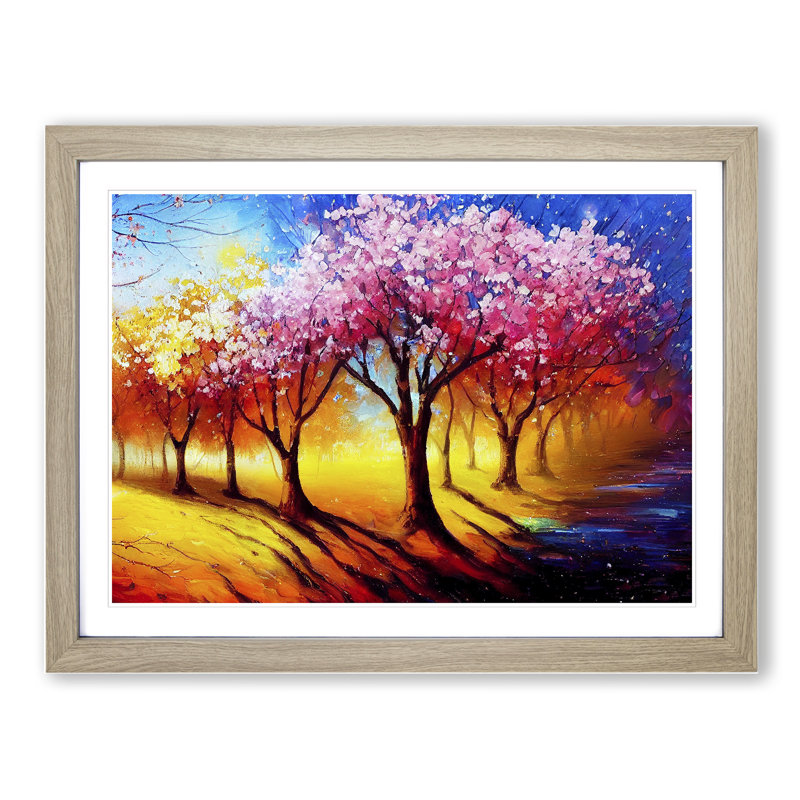 Cherry Blossom Tree Park Vol.3 - Single Picture Frame Painting, 25cm H x 34cm W x 2cm D, Oak