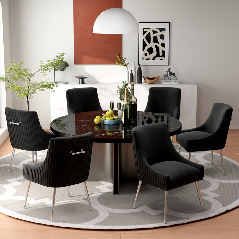 Baudel Velvet Upholstered Side Chair, Black