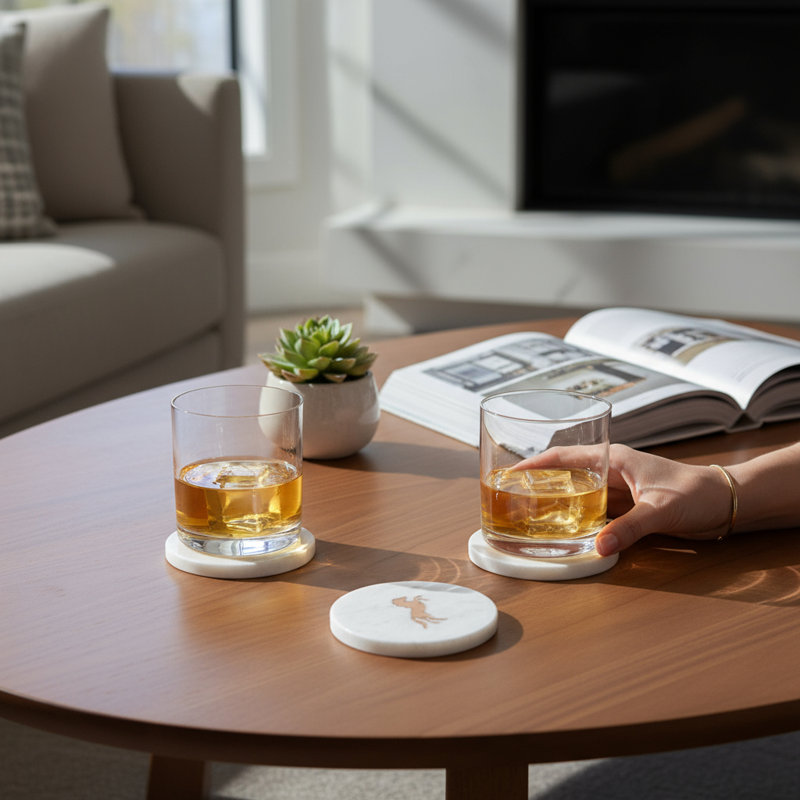 Set of 4 Stallion Marble Coasters - White