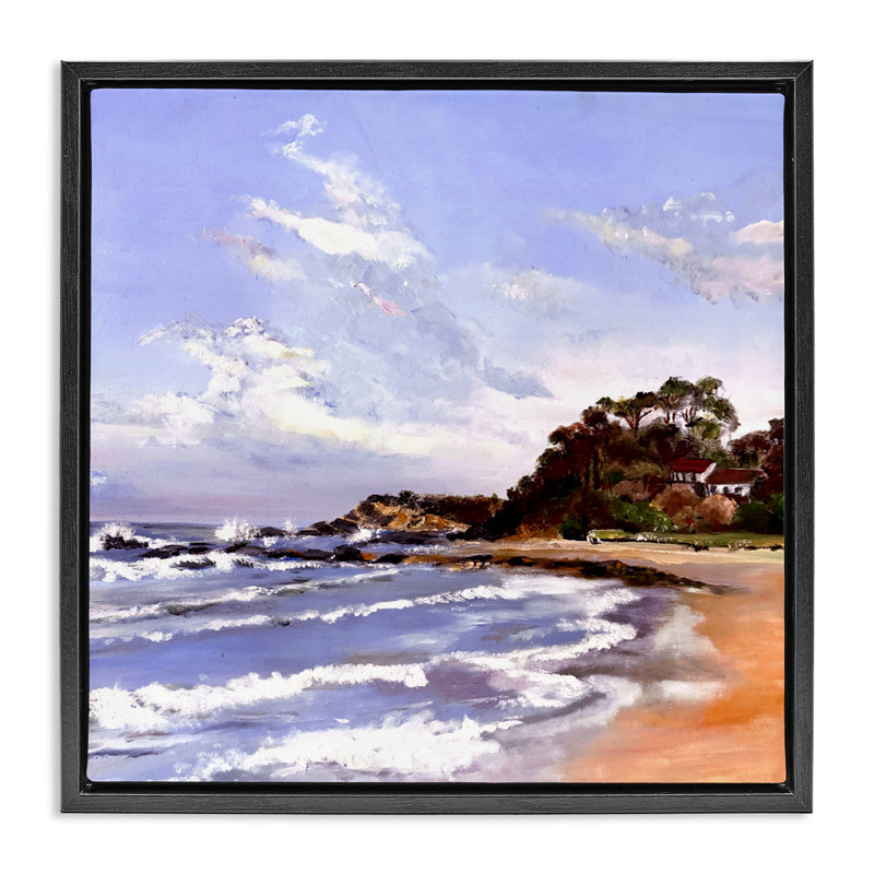 Cadre flottant Malua Bay Seascape, design par Patricia Reynolds, H 25 po x l 25 po, Cadre flottant noir de jais