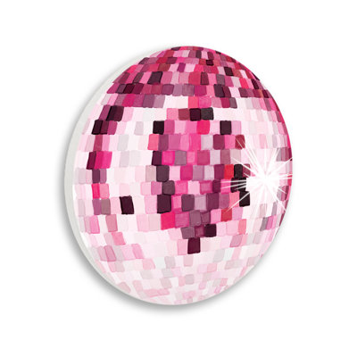 Plaque murale circulaire rose à motif de boule disco brillante de 12 po de diamètre par Hey Bre! Creative Studio
