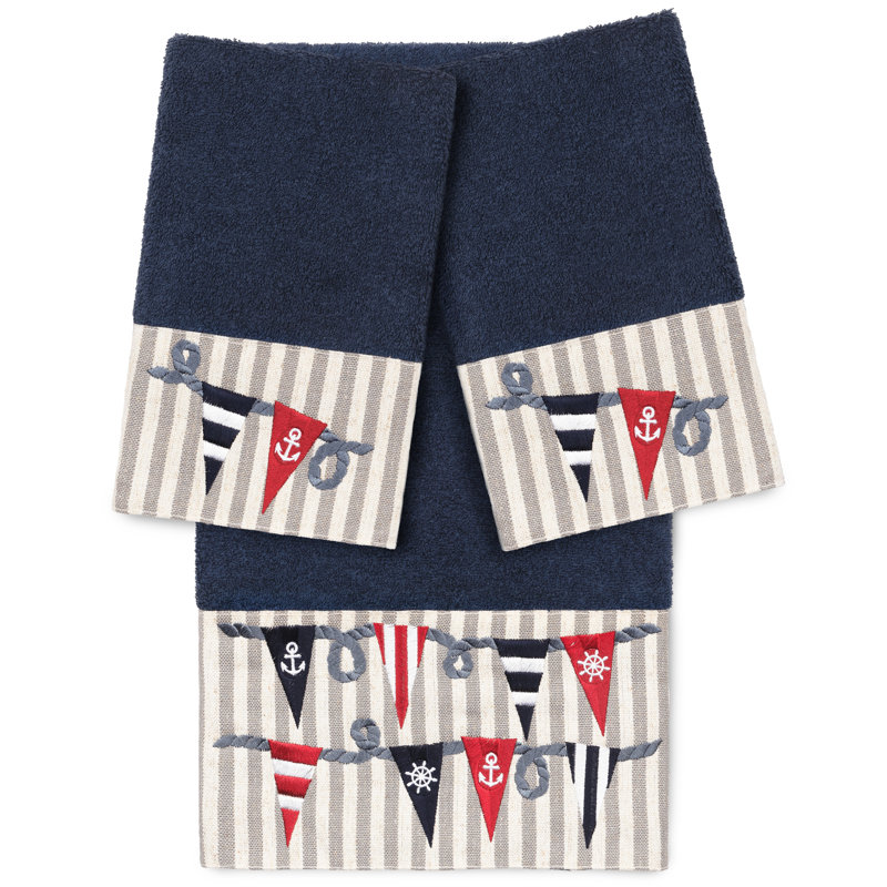 100% Turkish Cotton Ethan 3 Piece Embellished Towel Set, Midnight Blue