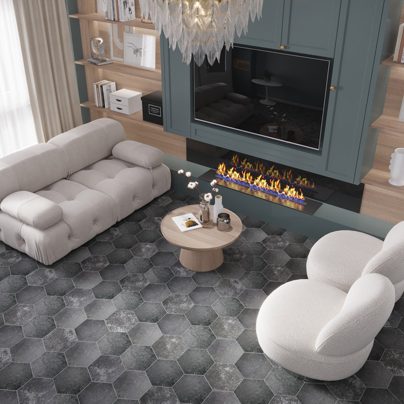 Zenith 9 po x 11 po Carreau de mur et plancher hexagonal en porcelaine texturée gris graphite (paquet de 8,07 pieds carrés / boîte) - paquet de 16