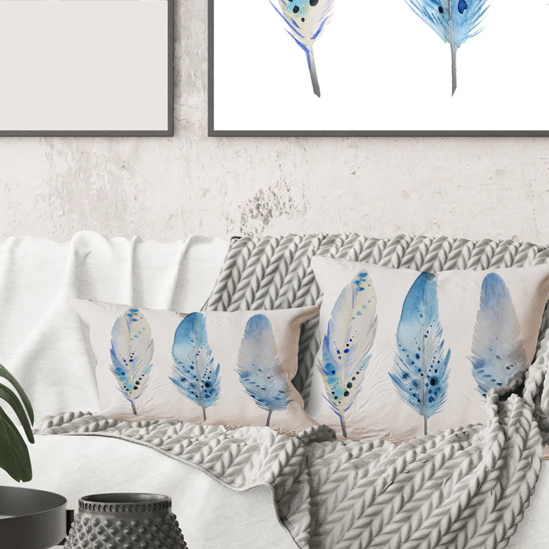 Coussin Rectangle, Blue Boho Feathers II - Lake House