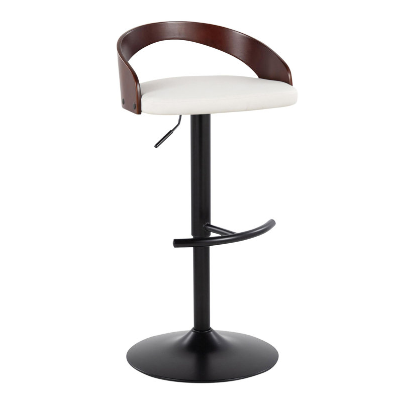 Tabouret de bar réglable et pivotant Grotto, Noyer, Blanc