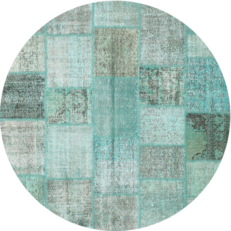Tapis bleu ciel/crème contemporain Quattro, Rond 3 pi