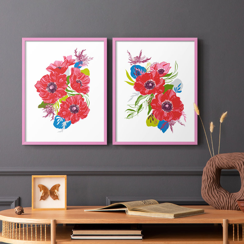 Impression encadrée Brilliant Poppies I-Premium - prêt à être accroché - aucun clou requis - aucun clou requis, Rose