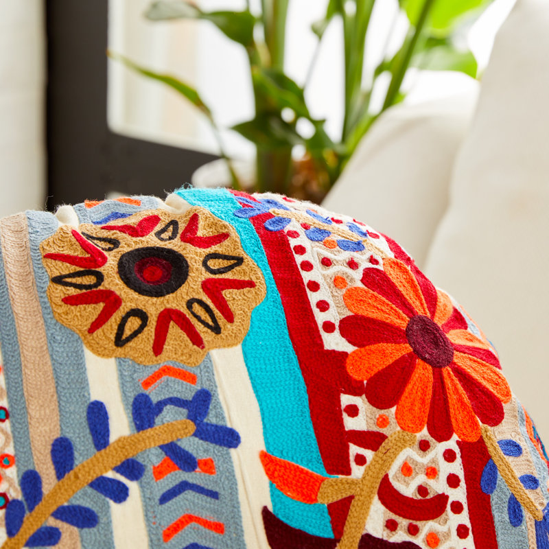 Floral Cotton Blend Throw Pillow
